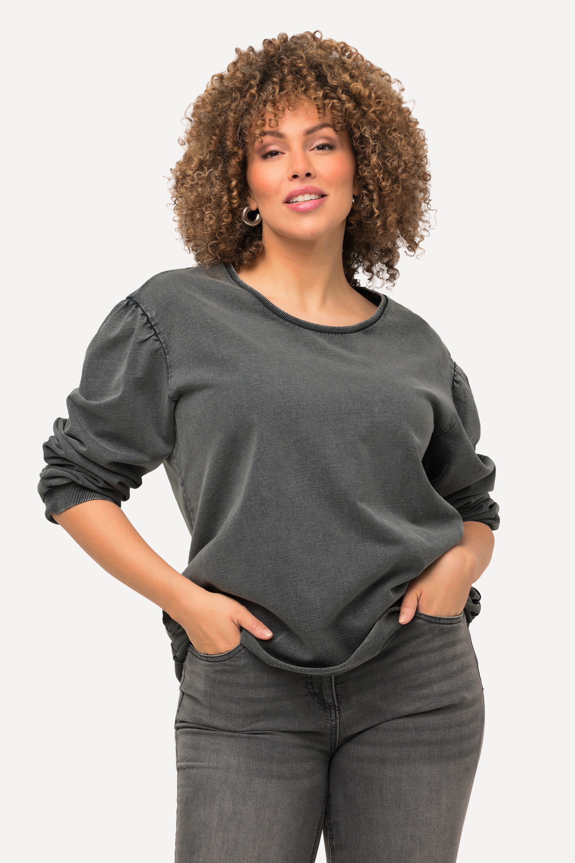 Ulla Popken Damen große Größen Sweatshirt Oversized Rundhals Langarm 817356