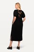 Sukienka midi, wiązanie, krój trapezowy, okrągły dekolt, rękaw 1/2
