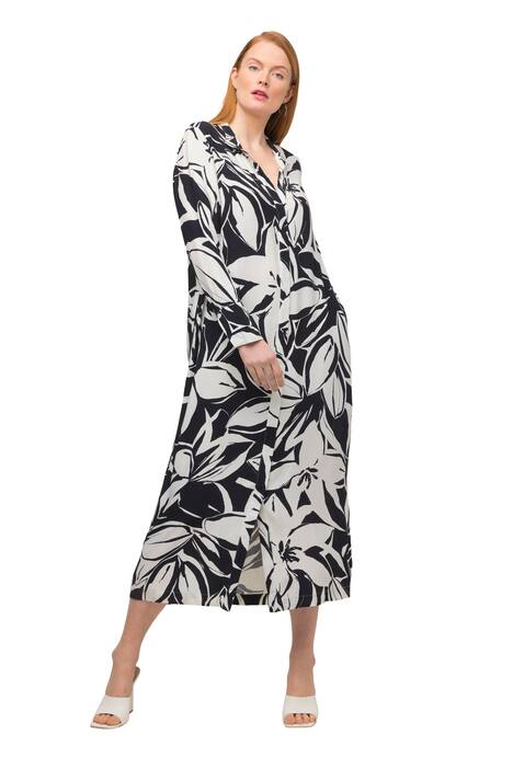 Šaty, květovaný design, A střih, výstřih do V, dlouhé rukávy