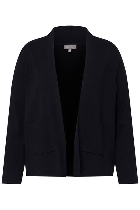 Rozpínací svetr, stojáček, otevřený střih, výstřih do V