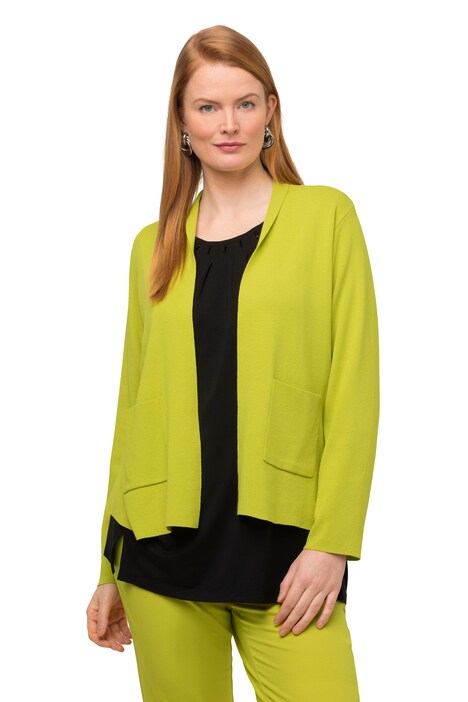 Rozpínací svetr, stojáček, otevřený střih, výstřih do V