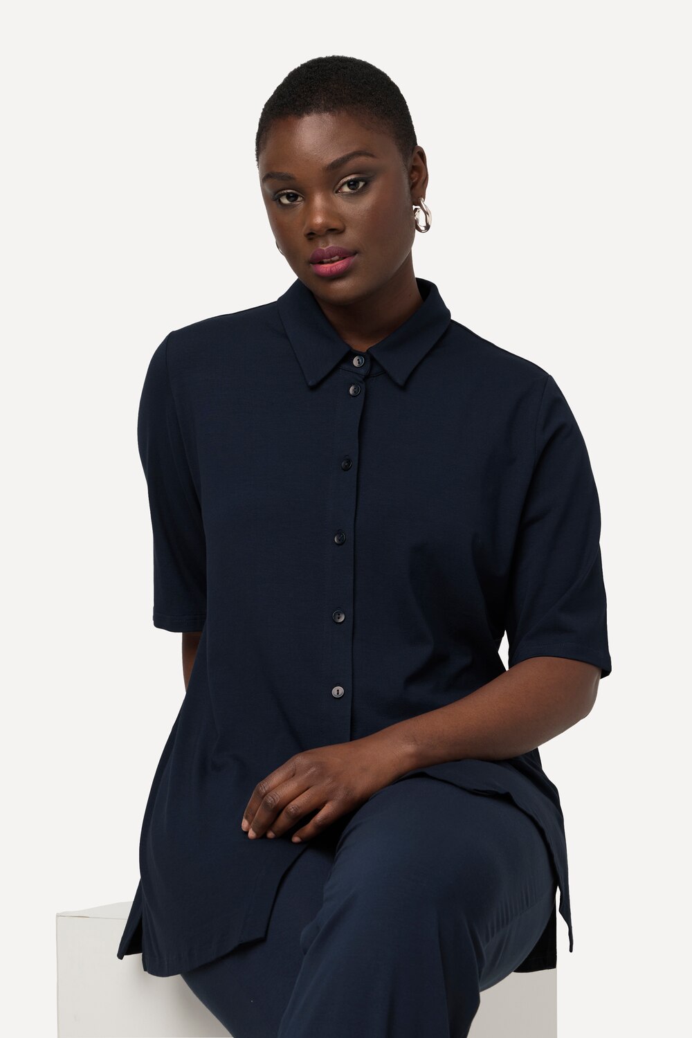 Grote Maten poloshirt, Dames, blauw, Maat: 58/60, Viscose, Ulla Popken