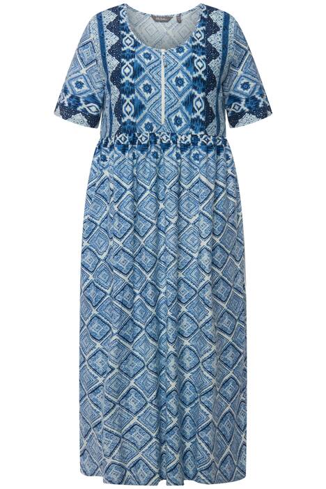 Midi šaty, pačvork potisk, A střih, kulatý výstřih, krátké rukávy