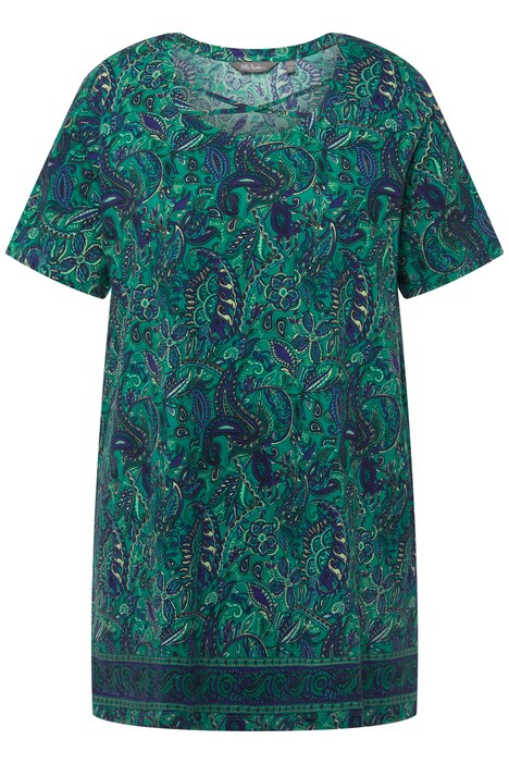 Dlouhé tričko, potisk, A střih, kulatý výstřih, krátké rukávy