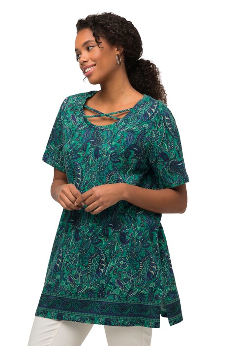 Dlouhé tričko, potisk, A střih, kulatý výstřih, krátké rukávy