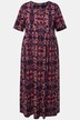 Sukienka midi, kwiaty, linia litery A, okrągły dekolt, krótki rękaw