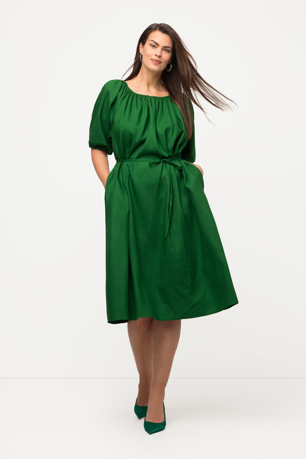 Grote Maten midi jurk, Dames, groen, Maat: 42/44, Viscose/Synthetische vezels, Ulla Popken