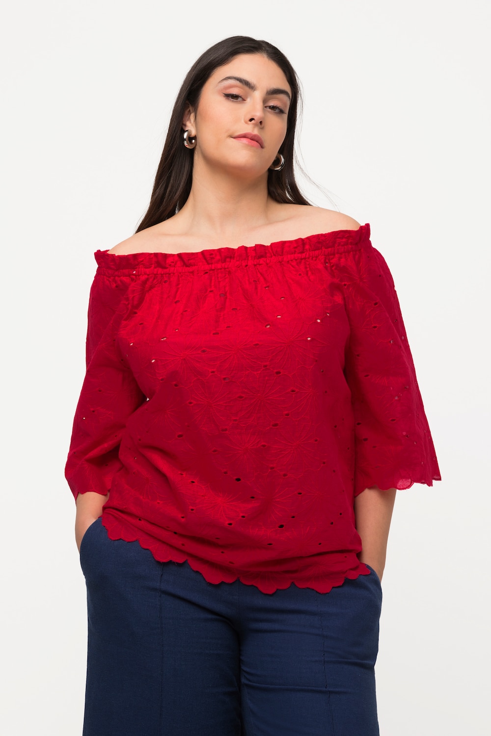 Große Größen Carmenbluse, Damen, rot, Größe: 50/52, Baumwolle, Ulla Popken