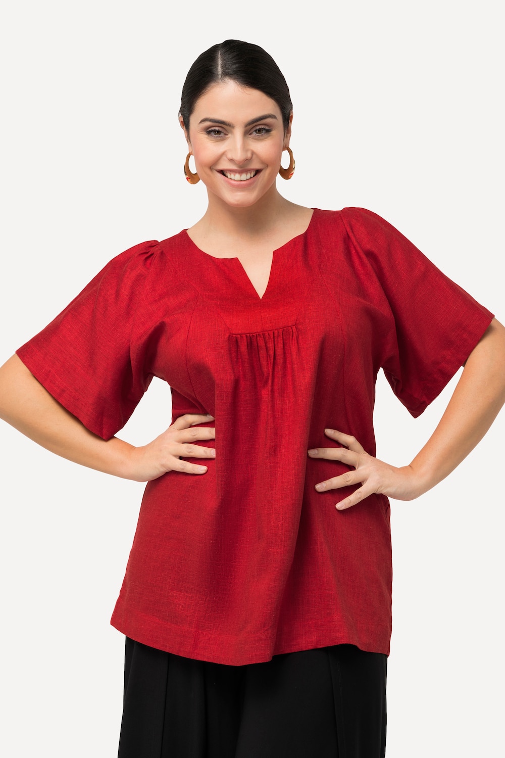 Grote Maten tuniek, Dames, rood, Maat: 42/44, Viscose/Linnen, Ulla Popken