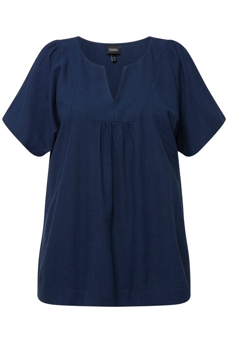 Tunika, lněná směs, A střih, tunikový výstřih, krátké rukávy