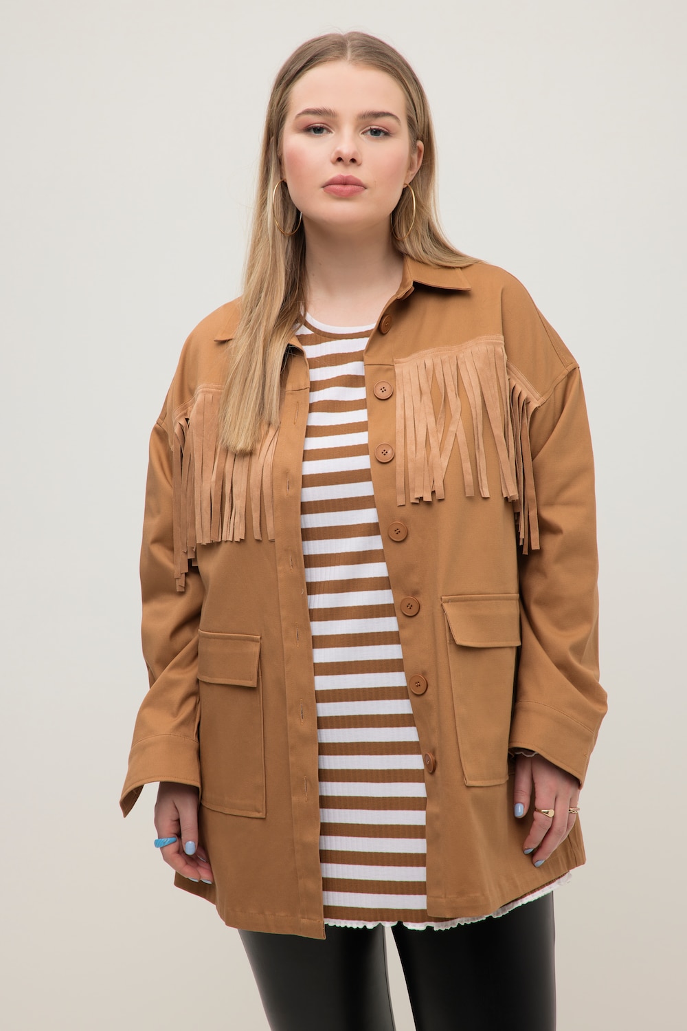 Große Größen Hemdjacke, Damen, braun, Größe: 50/52, Baumwolle, Studio Untold