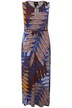 Maxi šaty, palmové listy, kulatý výstřih, ozdobná spona, bez rukávů