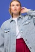 Oversized Faded Denim Button Front Long Sleeve Jacket