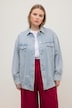 Oversized Faded Denim Button Front Long Sleeve Jacket