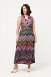 Sukienka midi, wzór zygzakowy, w kopertowym stylu, bez rękawów