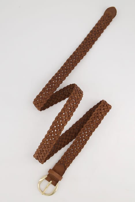 Skórzany pasek, efekt plecionki, metalowa klamra