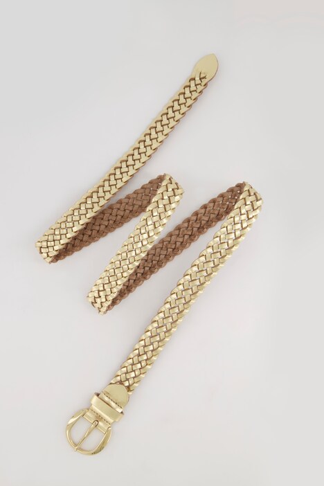 leren riem, gevlochten look, metallic gesp