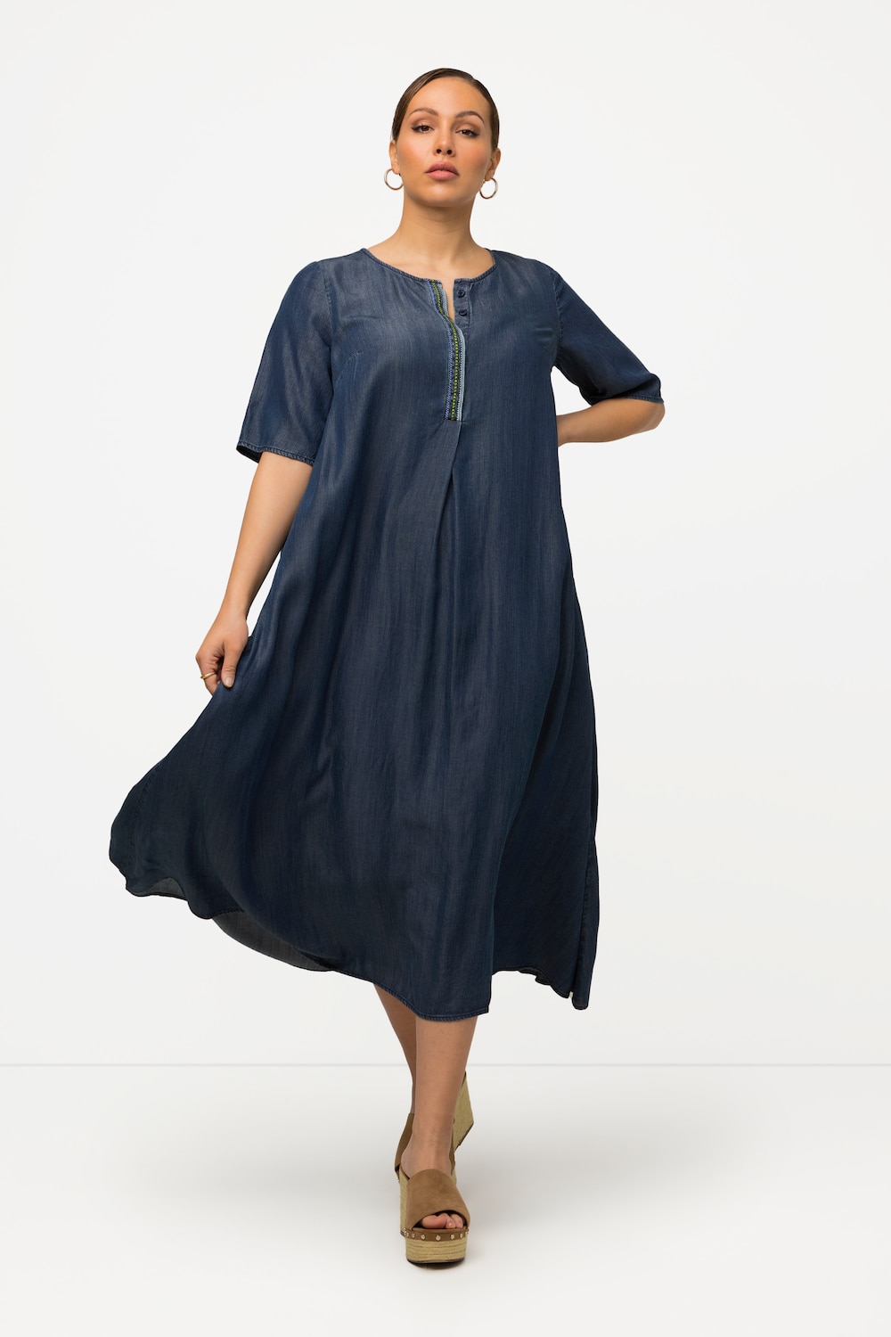 grandes tailles robe trapèze en lyocell, femmes, bleu, taille: 62, fibres synthétiques, ulla popken