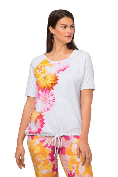 Tričko, květy, oversize, stuha na lemu, kulatý výstřih, krátké rukávy