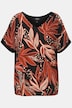 T-Shirt, Blätter, Oversized, V-Ausschnitt, Halbarm