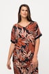 T-Shirt, Blätter, Oversized, V-Ausschnitt, Halbarm