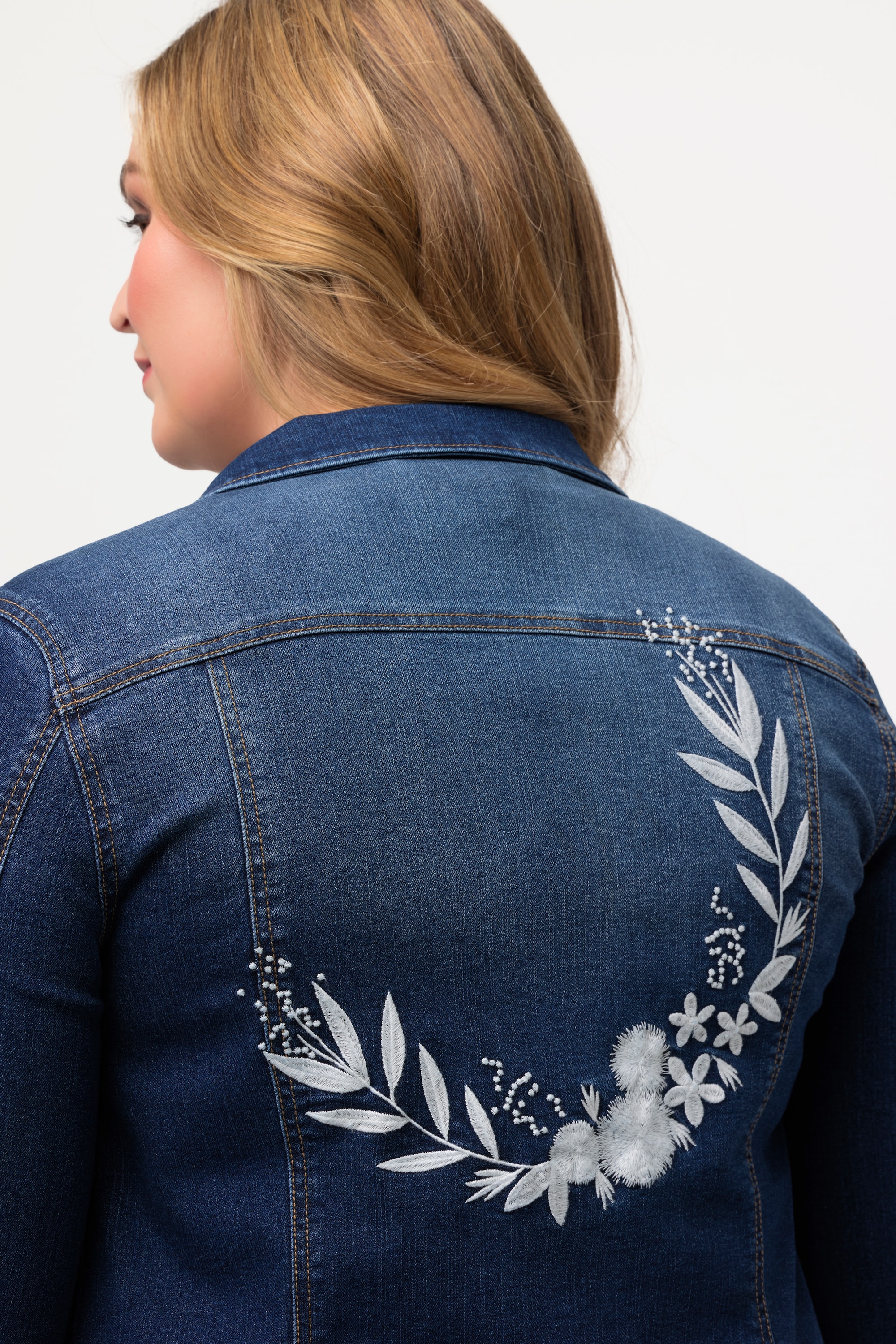 Ulla Popken Damen große Größen Braut Jeansjacke Stickerei Hemdkragen 817627