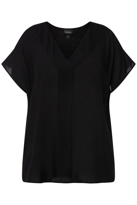 Tunika, ozdobné sklady, oversize, výstřih do V, krátké rukávy