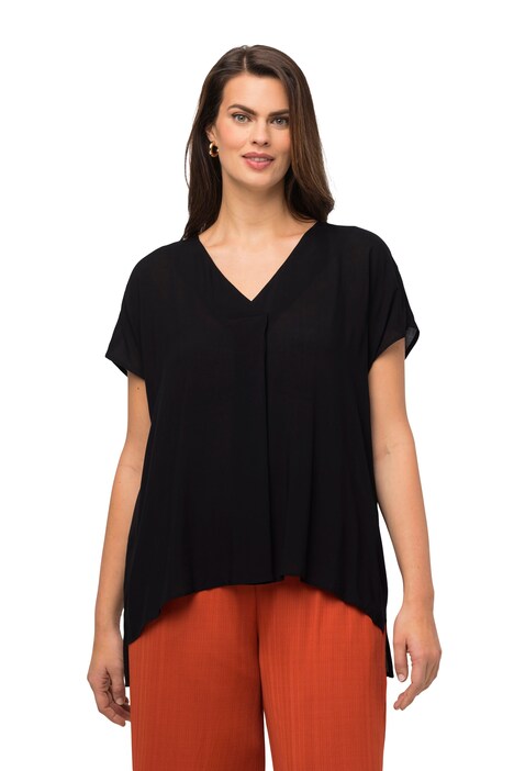 Tunika, ozdobné sklady, oversize, výstřih do V, krátké rukávy