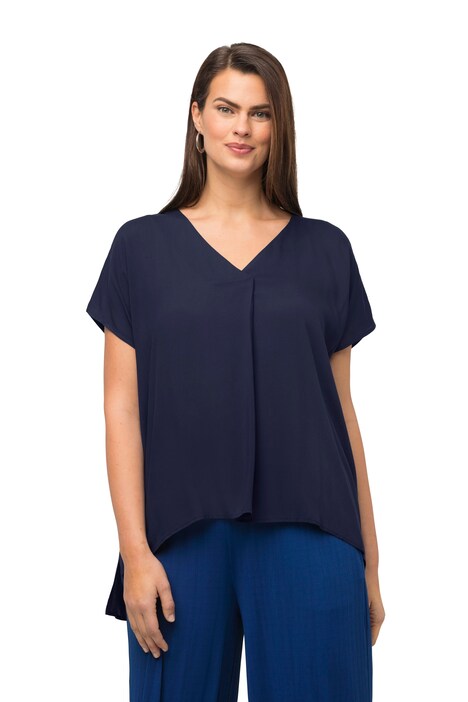 Tunika, ozdobné sklady, oversize, výstřih do V, krátké rukávy