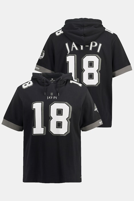 JAY PI Hoodie American Football Halbarm Kapuze groBer Print schwarz JP1880