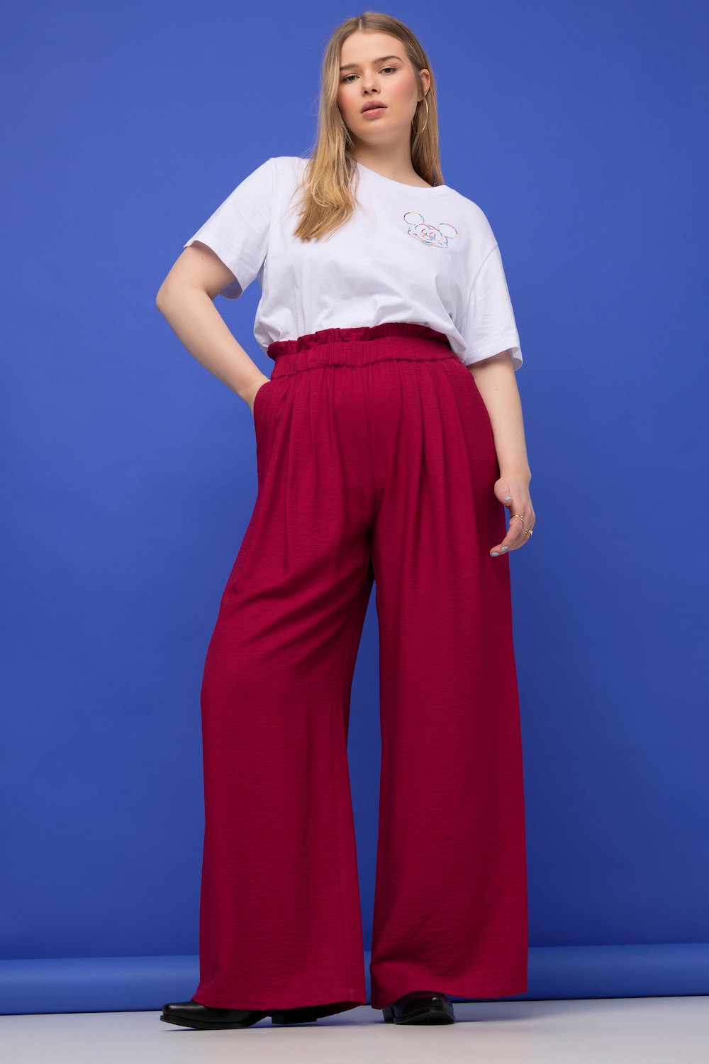 Hose, weites Bein, High Waist, Elastikbund
