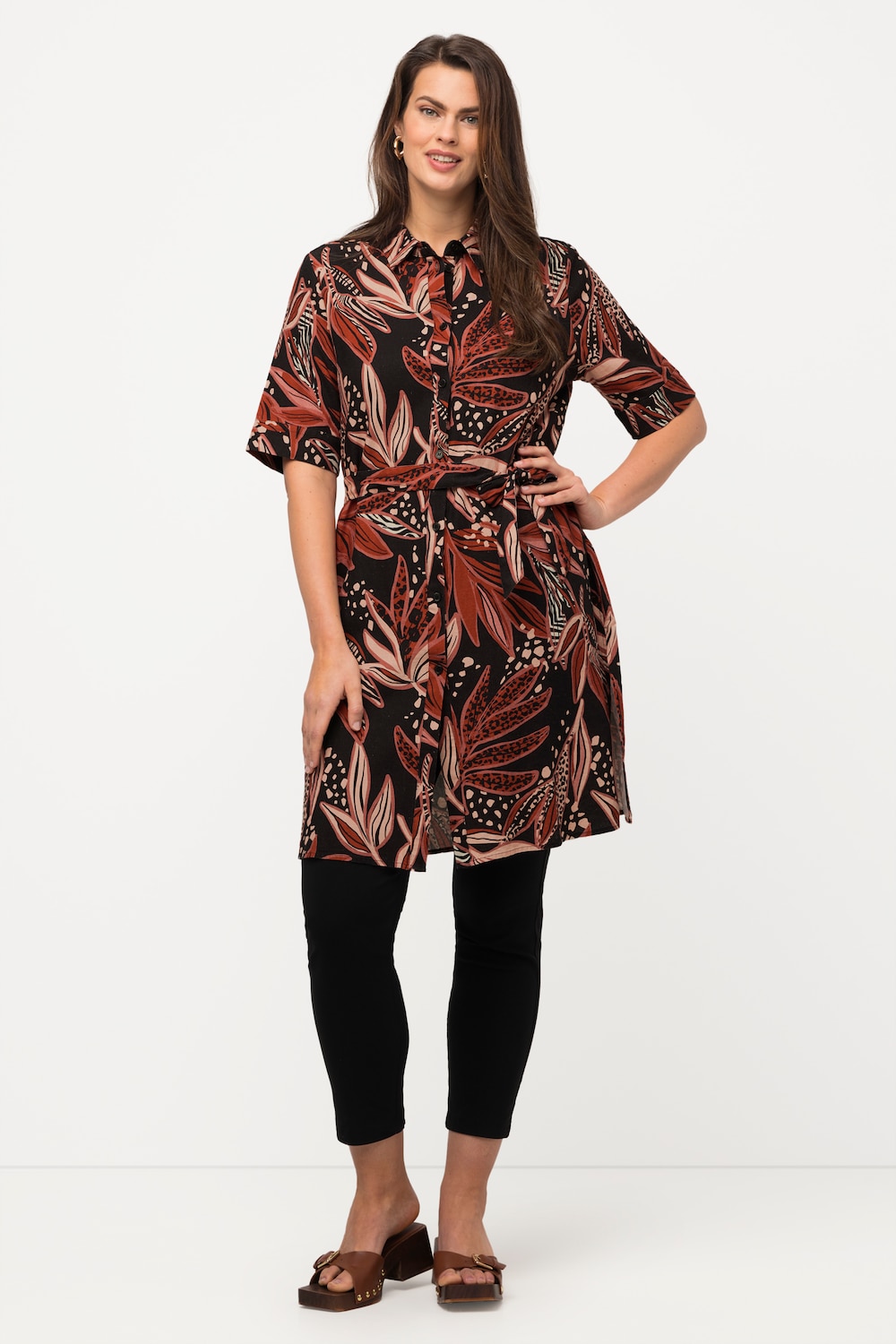 Grote Maten longline blouse, Dames, zwart, Maat: 62/64, Viscose/Linnen, Ulla Popken