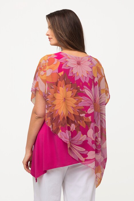 Bluse, doppellagig, Rundhals, Halbarm, Zipfelsaum