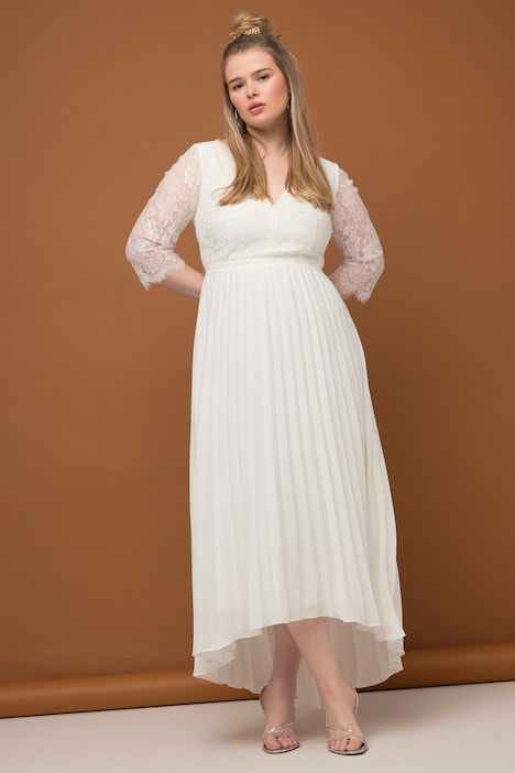 Lace Pleat V-Neck A-line Lined Dress | | Kjoler