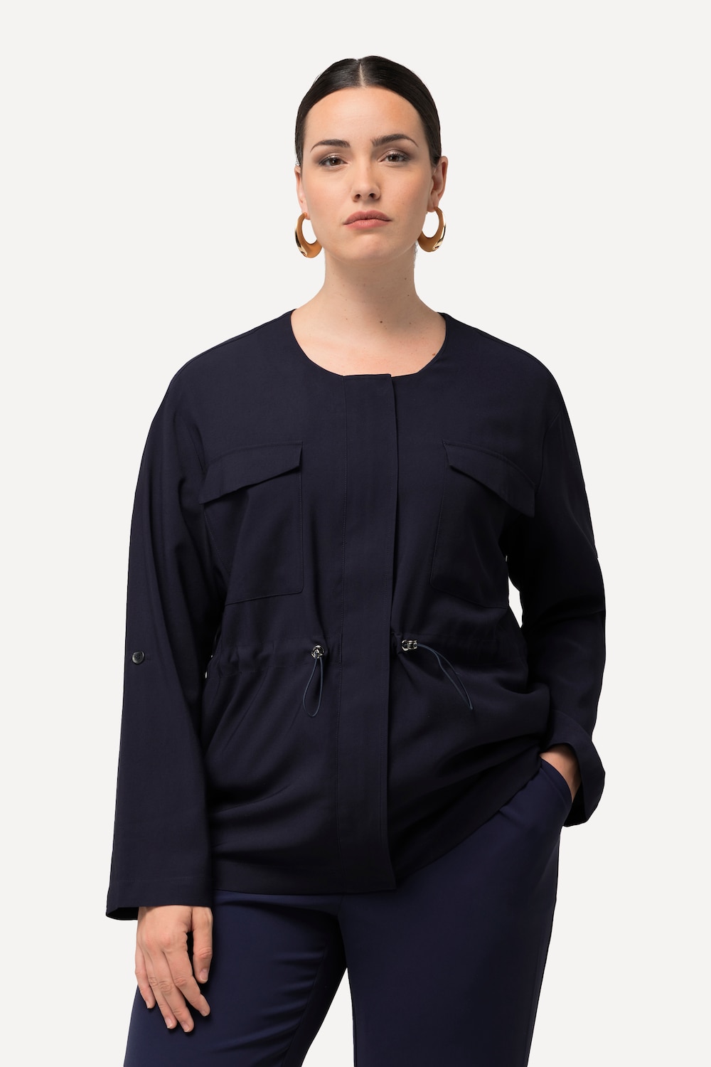 Große Größen Jacke, Damen, blau, Größe: 50/52, Viskose/Polyester, Ulla Popken