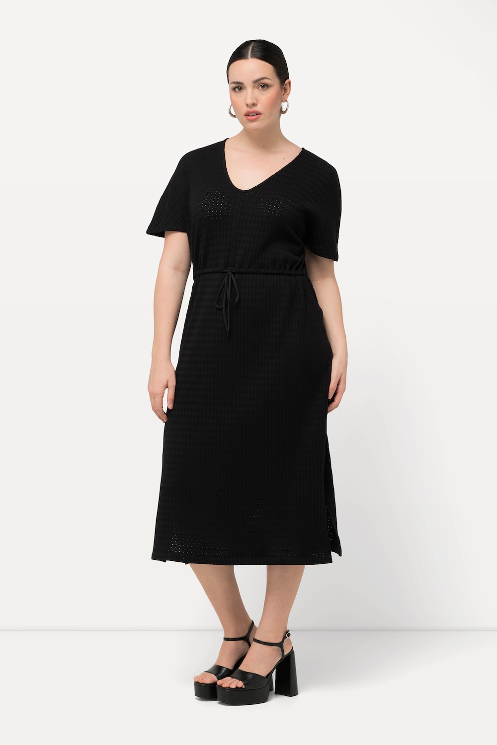 Große Größen Midikleid, Damen, schwarz, Größe: 46/48, Polyester/Baumwolle, Ulla Popken