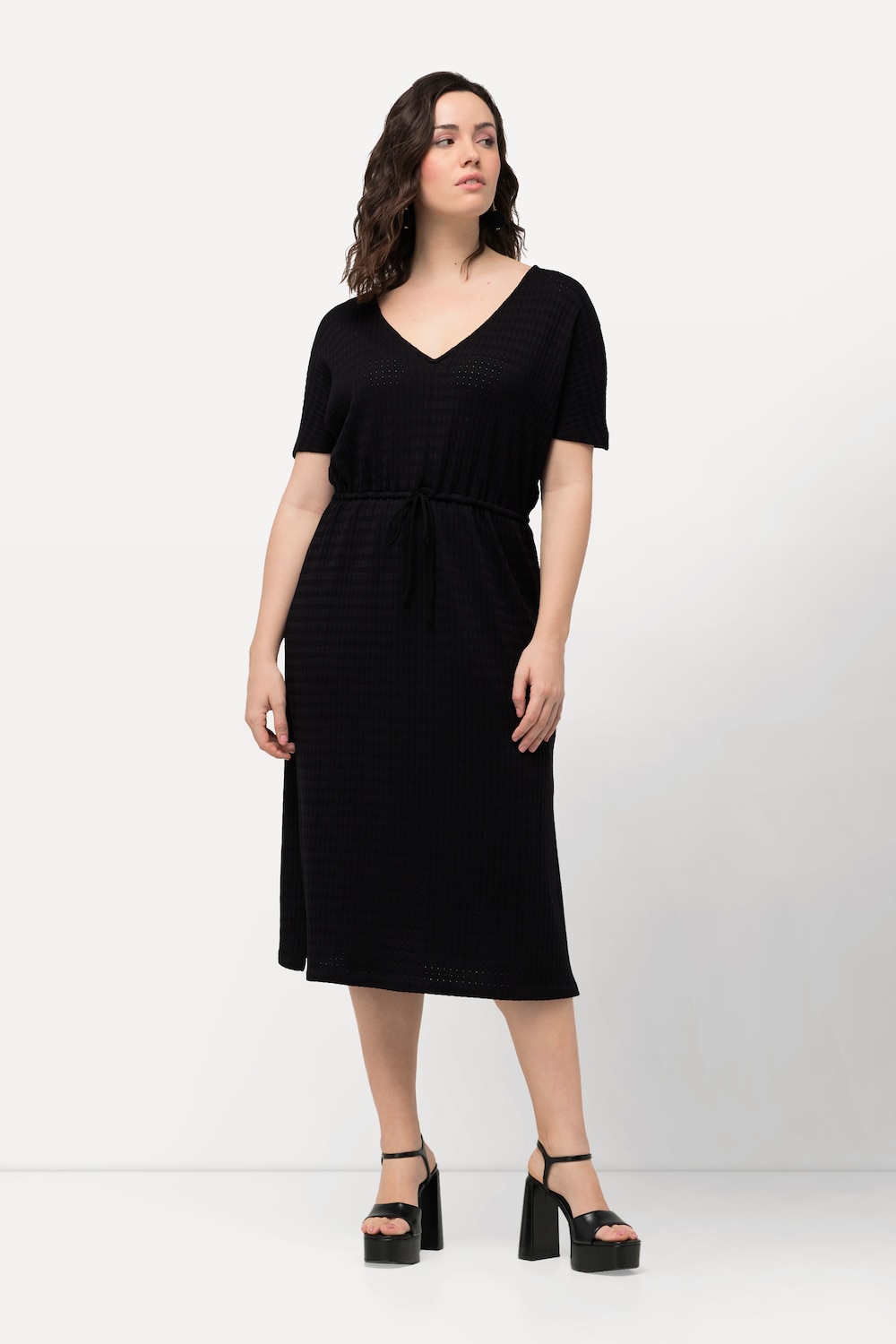 Große Größen Midikleid, Damen, schwarz, Größe: 54/56, Polyester/Baumwolle, Ulla Popken