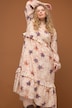 Maxikleid, A-Line, Blumen Print, Rüschen, Tunika-Ausschnitt, Langarm