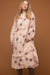 Maxikleid, A-Line, Blumen Print, Rüschen, Tunika-Ausschnitt, Langarm
