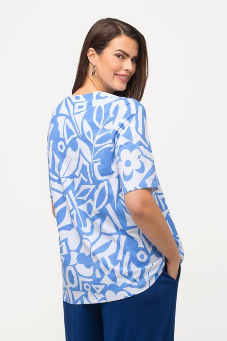 Geometric Print Split Neck Tee