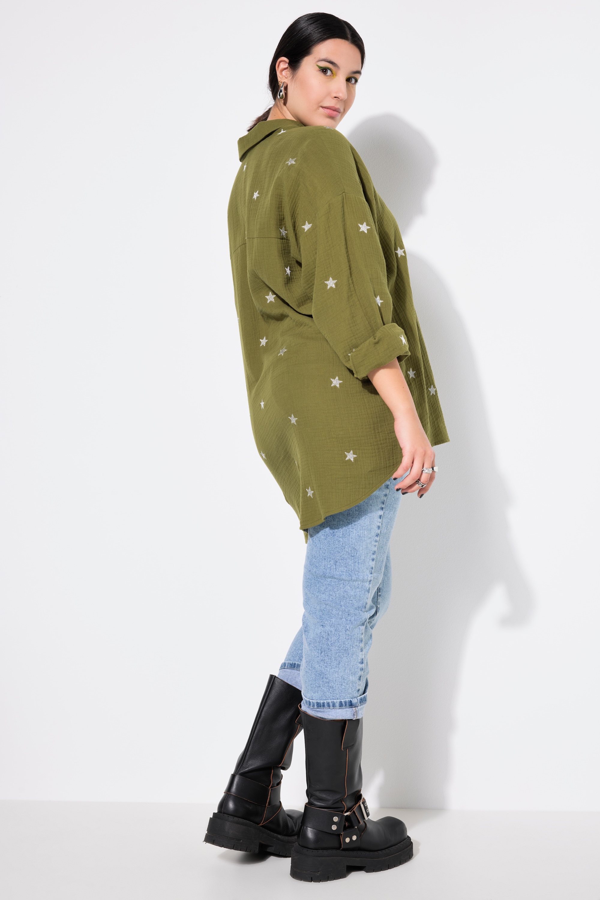 Studio Untold Damen große Größen Hemdbluse oversized Musselin Hemdkragen Langarm