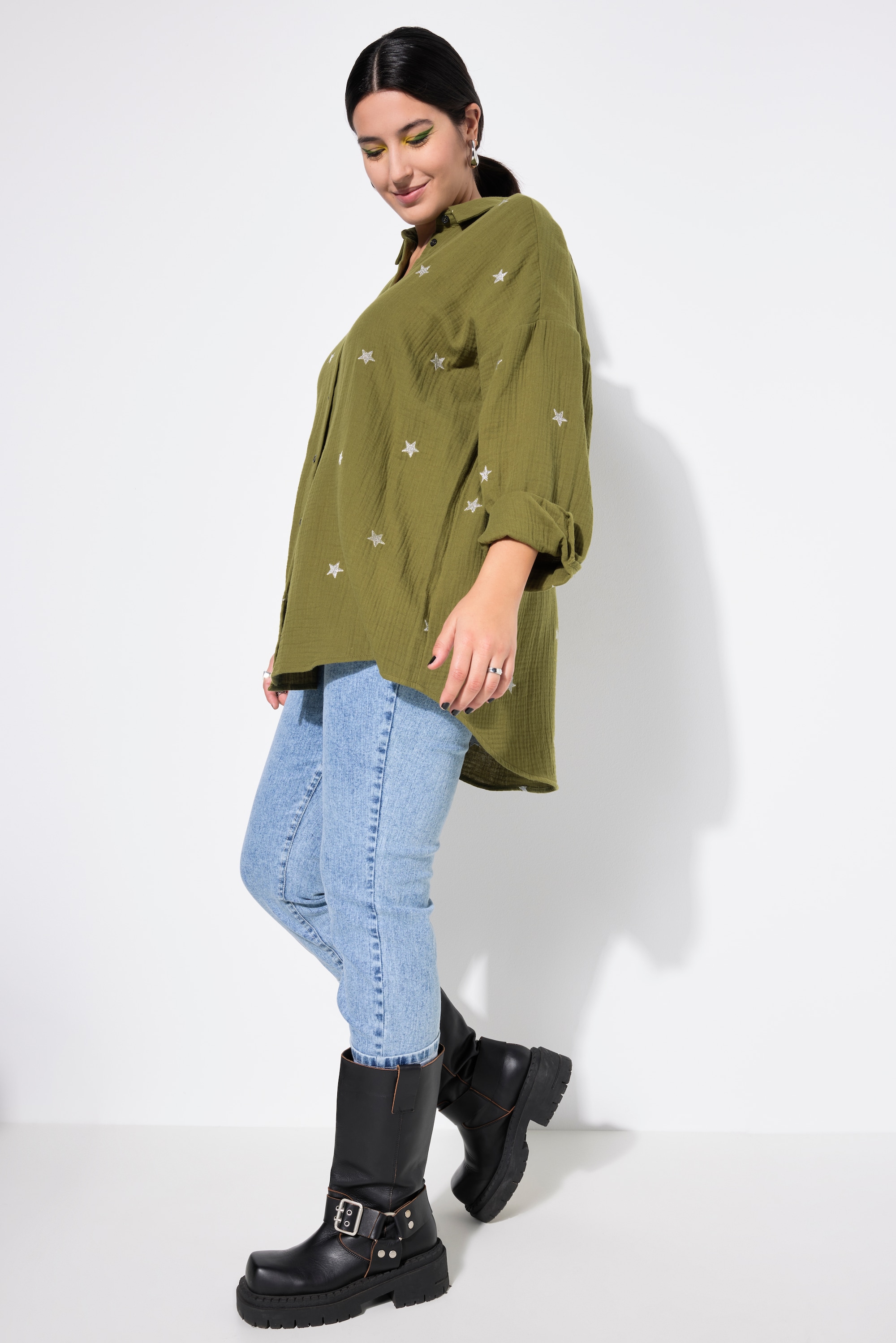 Studio Untold Damen große Größen Hemdbluse oversized Musselin Hemdkragen Langarm