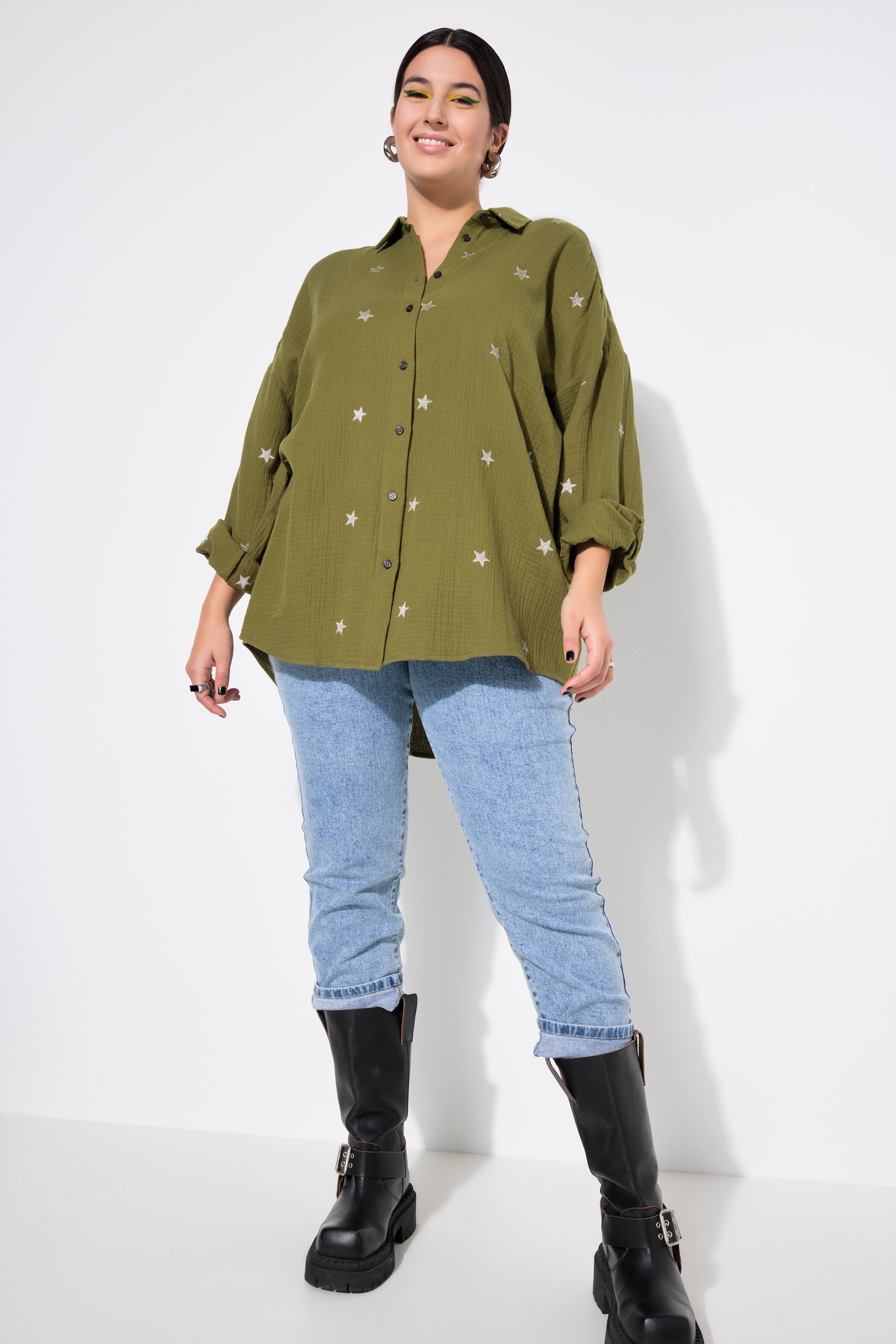 Studio Untold Damen große Größen Hemdbluse oversized Musselin Hemdkragen Langarm