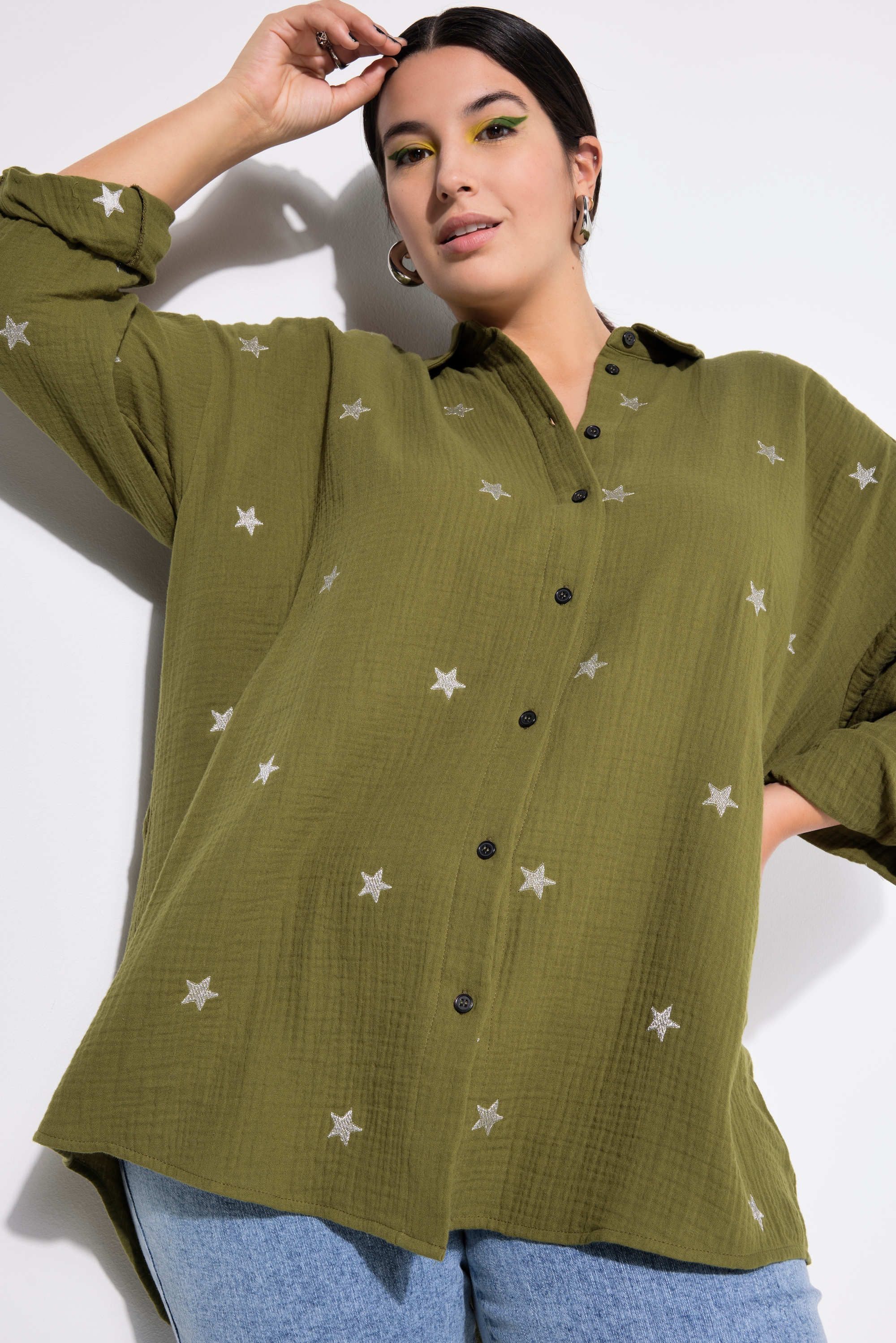 Studio Untold Damen große Größen Hemdbluse oversized Musselin Hemdkragen Langarm