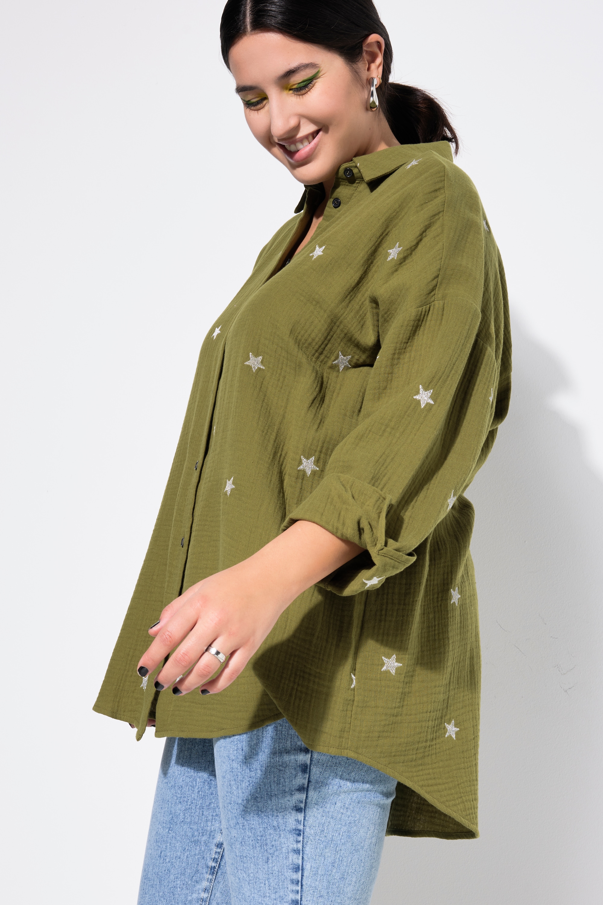 Studio Untold Damen große Größen Hemdbluse oversized Musselin Hemdkragen Langarm