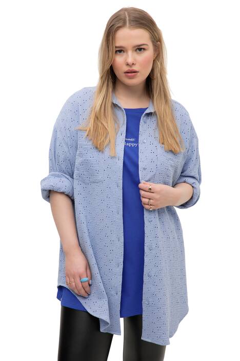 Košilová halenka, oversize, výšivka, límeček, dlouhé rukávy