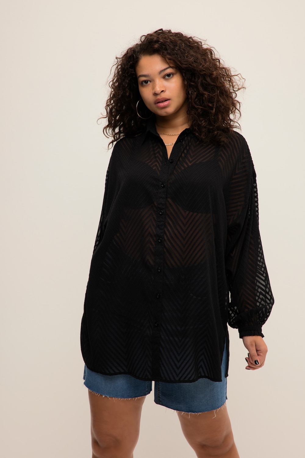 Grote Maten blouse, Dames, zwart, Maat: 42/44, Polyester, Studio Untold