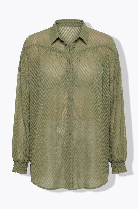 blouse, oversized, chiffon met dessin, overhemdkraag, lange mouwen