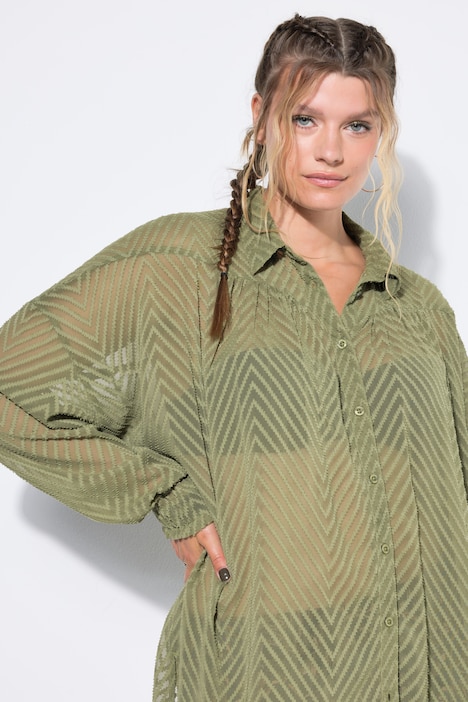 blouse, oversized, chiffon met dessin, overhemdkraag, lange mouwen