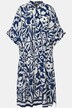midi jurk, gebloemde print, oversized, overhemdkraag, korte mouwen